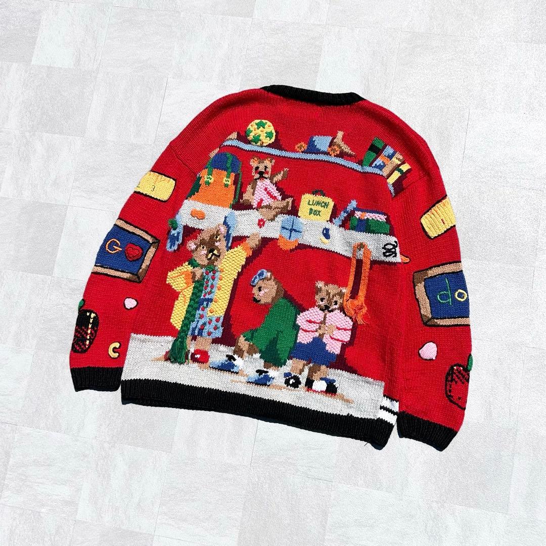 専用！90s EAGLES EYE レトロ クマ柄 3D ニット カーディガン