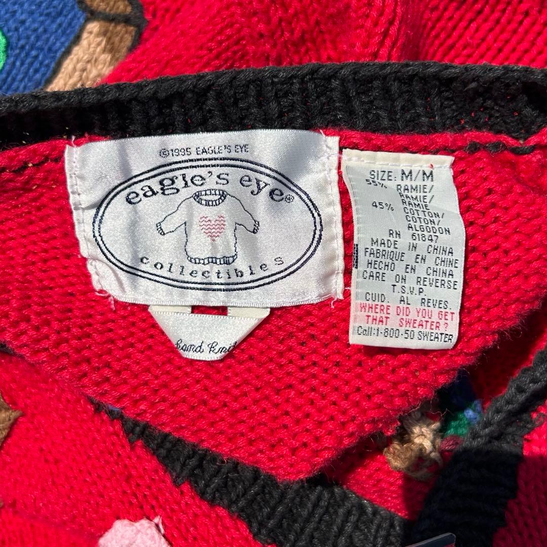専用！90s EAGLES EYE レトロ クマ柄 3D ニット カーディガン