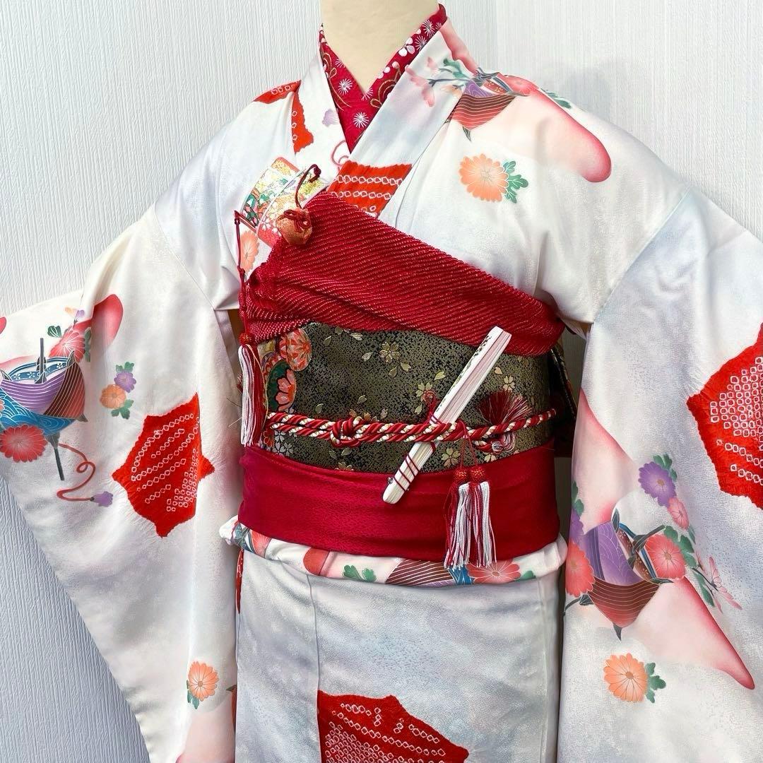 七五三 女の子 七歳用　正絹　部分絞り　古典柄　振袖　フルセット