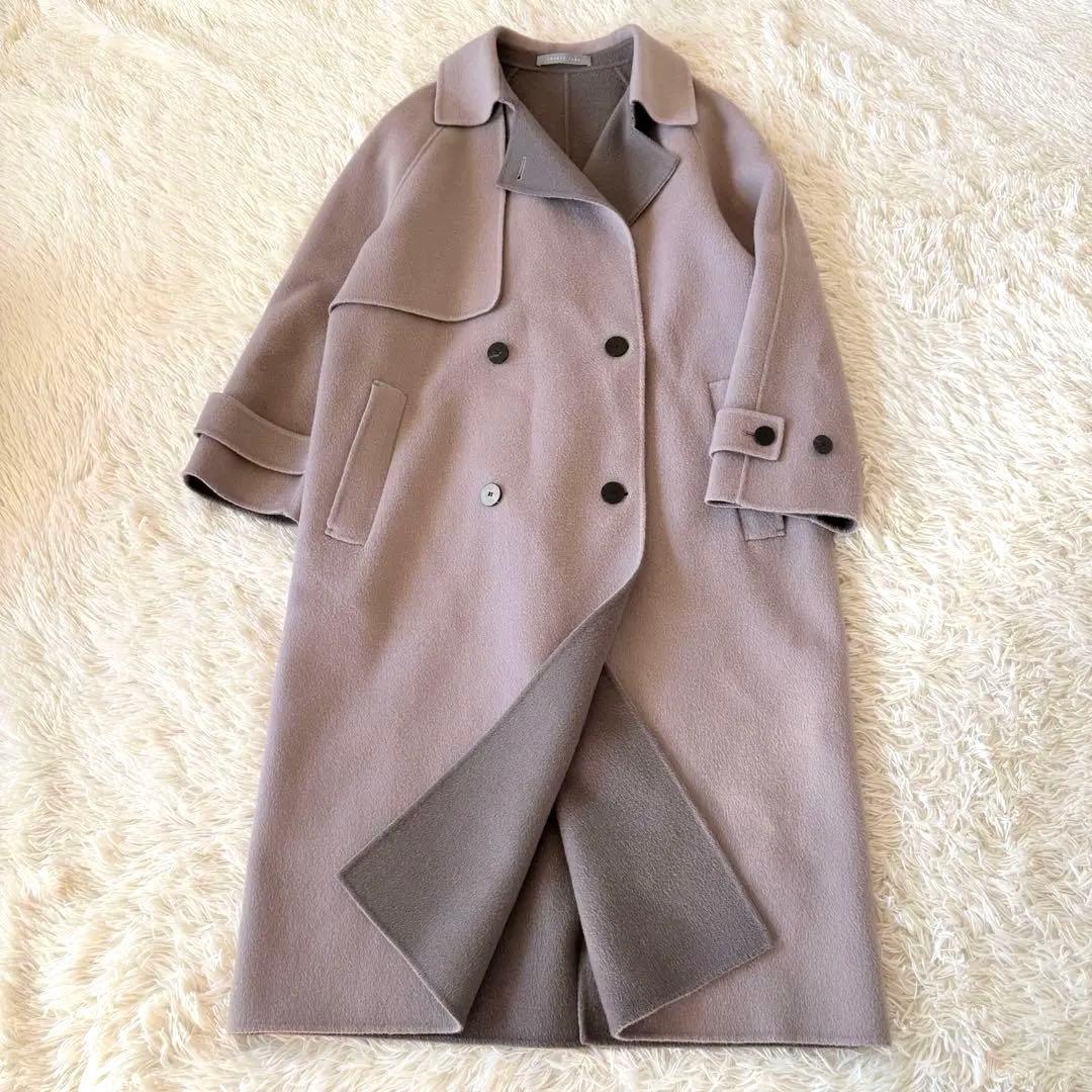 セオリーリュクス　ウールカシミヤロングコート　ダブルフェイス　バイカラー　38