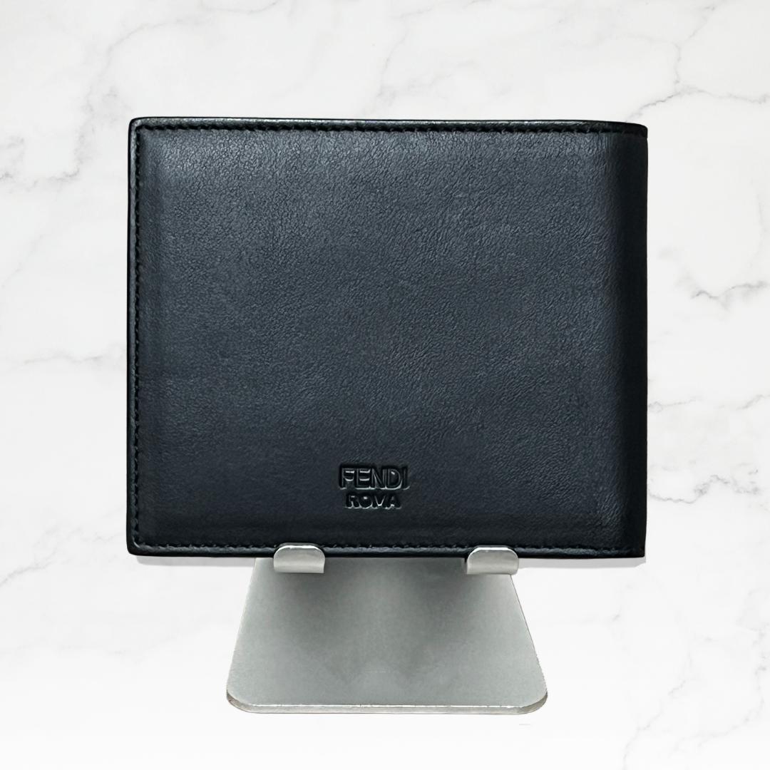 FENDI フェンディ 二つ折り財布 ブラック レザー モンスターアイ メンズ