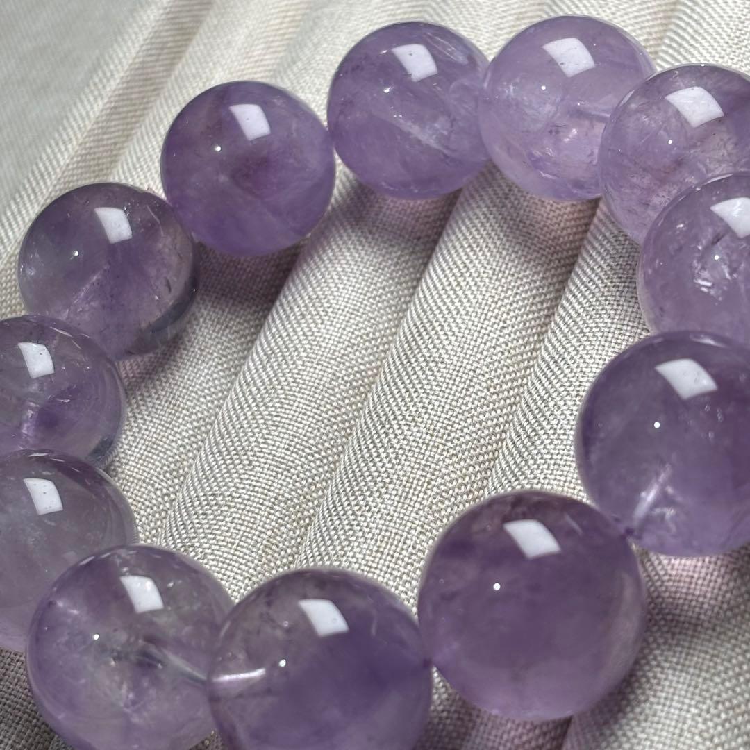 21㍉大内周メガ玉ラベンダーパープル虹入アメジストブレスレット天然パワーストーン