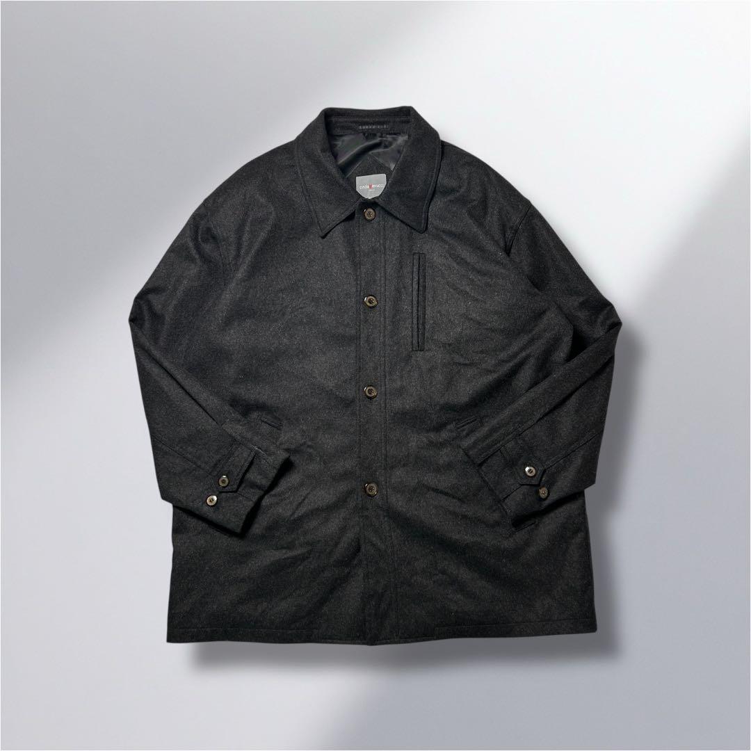 カシミアステンカラーコート　L ハーフ丈　ブラック　Aライン　イタリア製生地