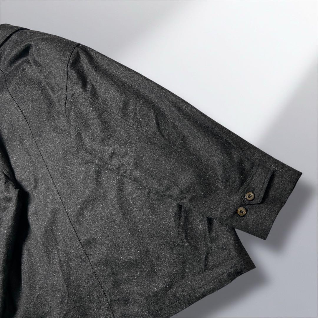 カシミアステンカラーコート　L ハーフ丈　ブラック　Aライン　イタリア製生地