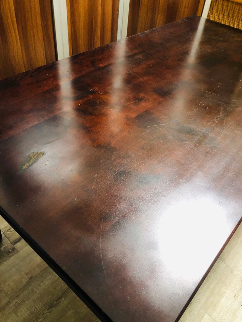 北海道民芸家具　ダークブラウン 木製 ダイニングテーブル 大きめ