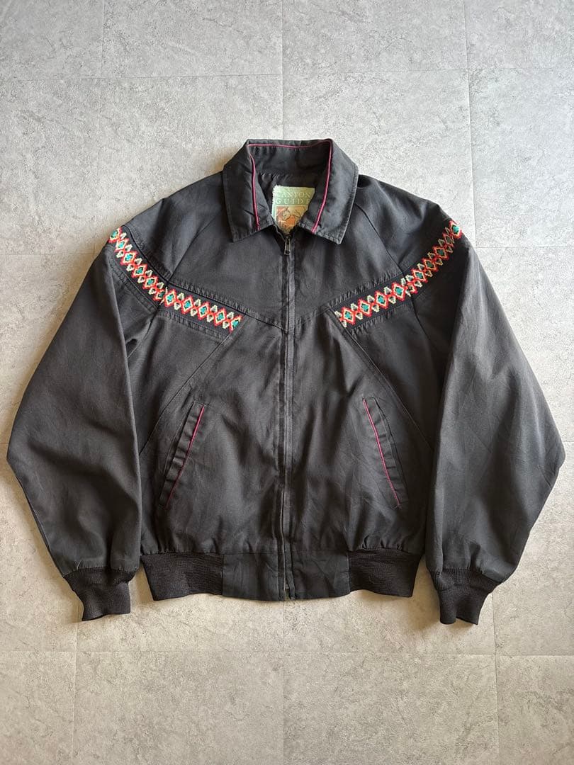 90s USA製 CANYON GUIDE ネイティブ柄ジャケット 短丈ブラック