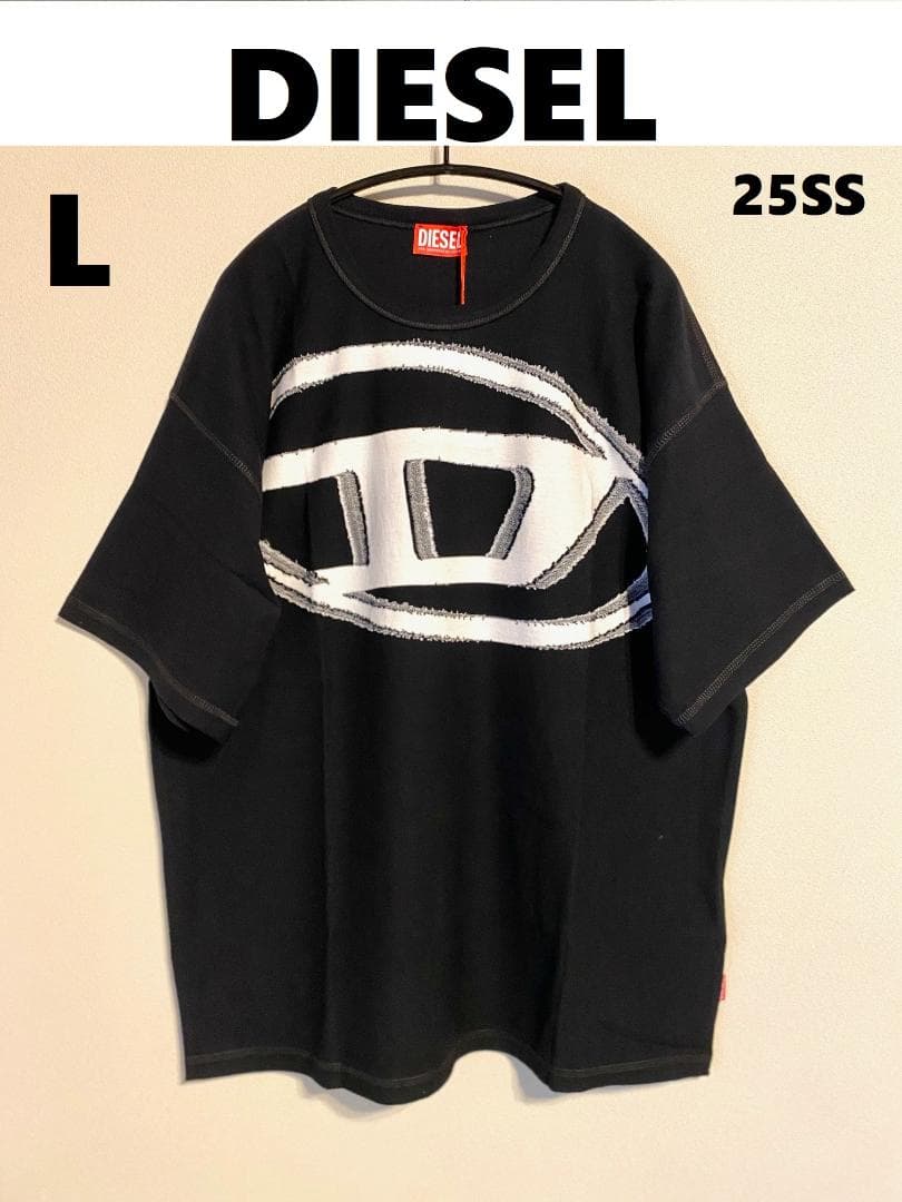 25SS【新品】DIESELディーゼル ロゴＴシャツ 半袖 ブラックＬ