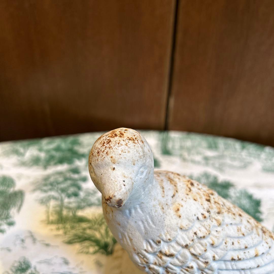 レアワンダーデコール鋳鉄アイアン白いシックな鳥　ガーデンオブジェ/ドアストッパー