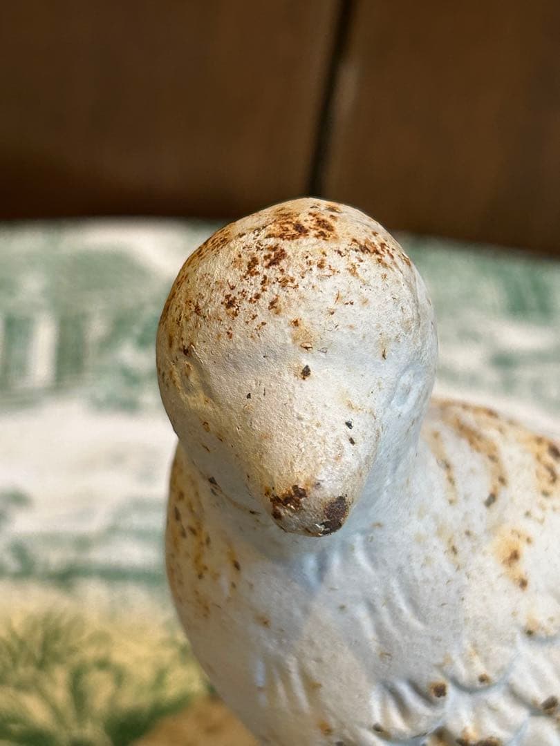 レアワンダーデコール鋳鉄アイアン白いシックな鳥　ガーデンオブジェ/ドアストッパー