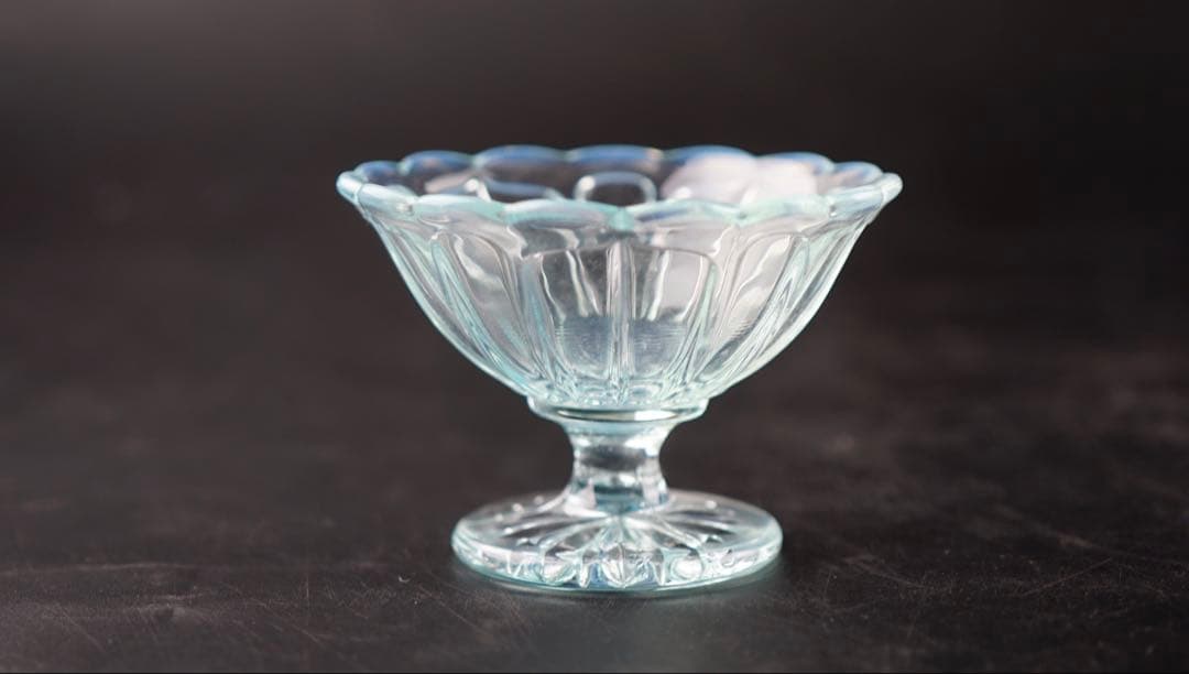 廣田ガラス アンティーク 雪の花 ミニアイスクリーム ブルー 5脚セット