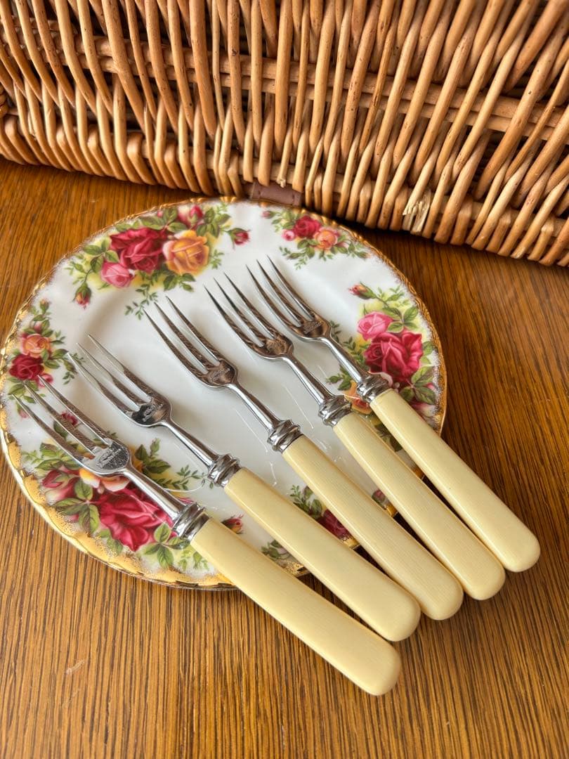 英国　ヴィンテージ　デザートフォーク　ケーキフォーク　ティーフォーク　5本