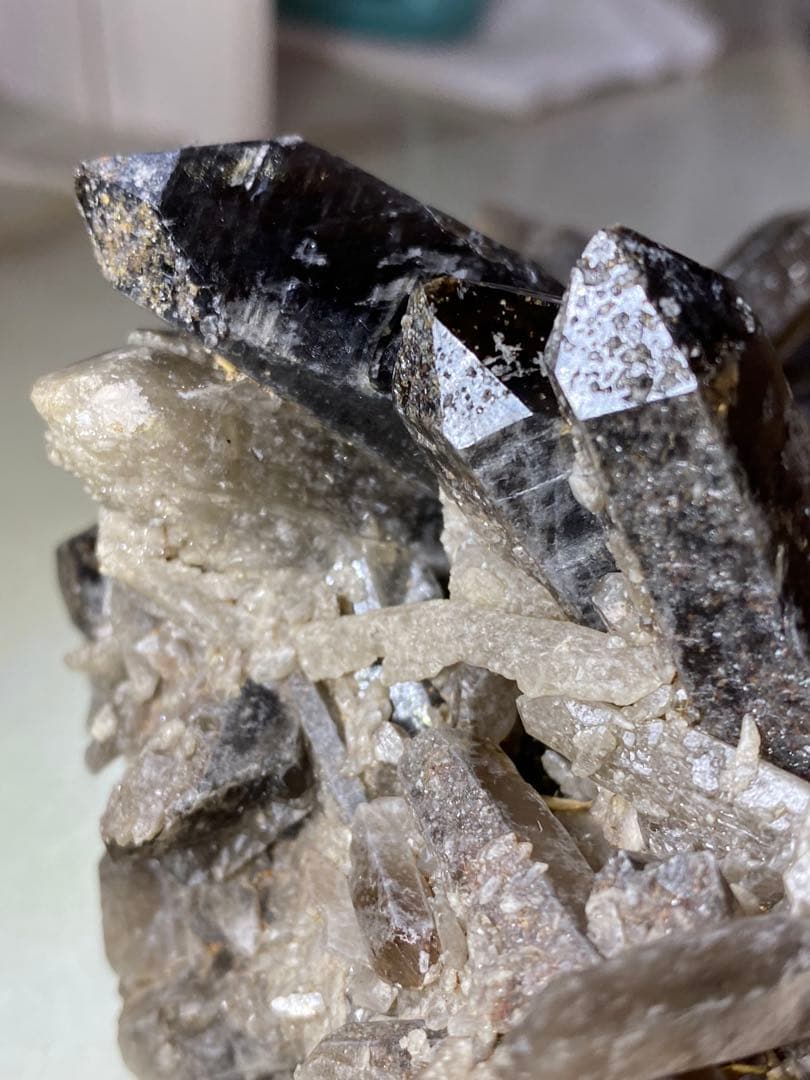 T1030-29ブラジル産水晶結晶モリオンスモーキークォーツ原石クラスター黒水晶