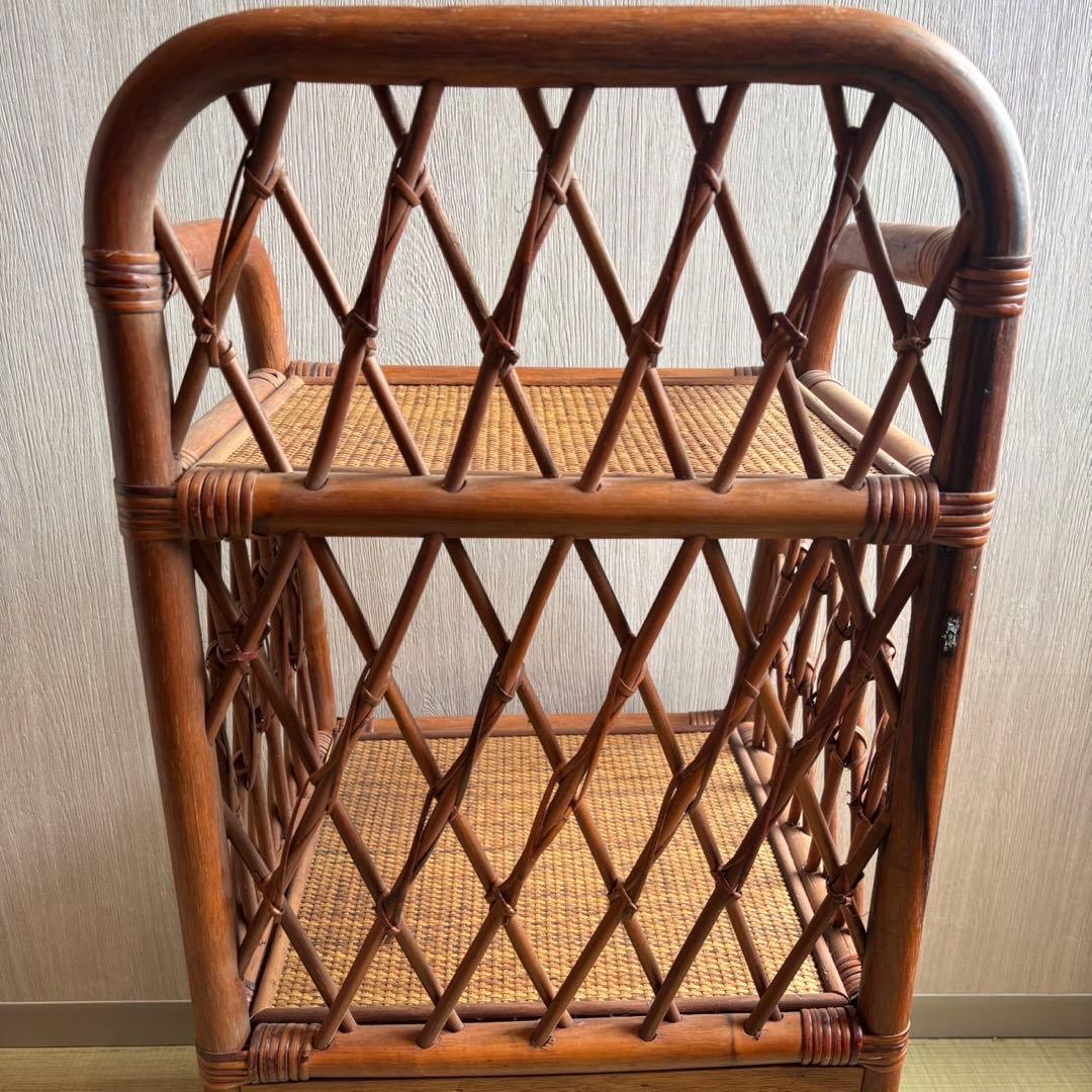 Ky80　昭和レトロ　ラタン　電話台　籐家具　ラタンラック　扉付き収納