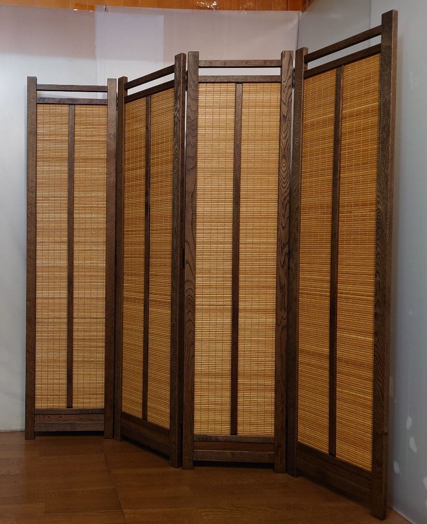 衝立　特注　4連パーテーション　全て天然杢楢無垢材自然オイル手塗り塗装　１台限定
