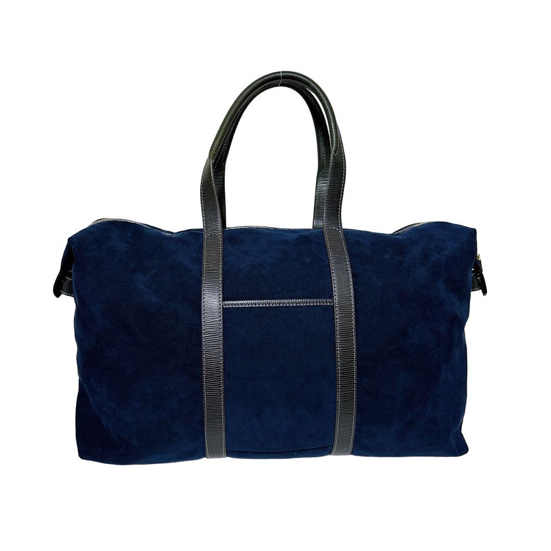 バレンシアガ ボストンバッグ 旅行鞄 ロゴ スエード レザー ゴールド ネイビー