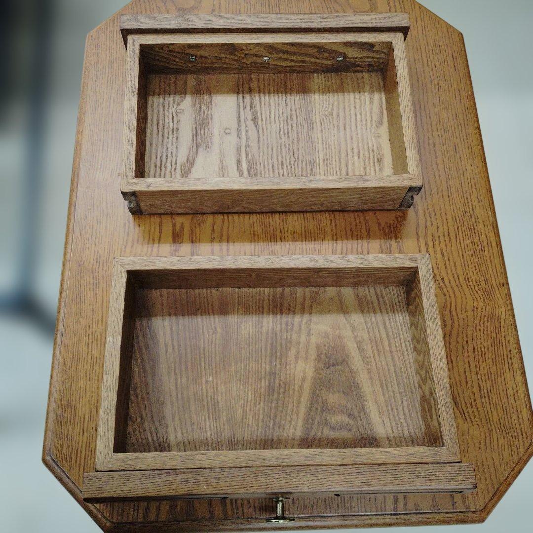 アンティーク家具 木製八角形サイドテーブル 引き出し付き
