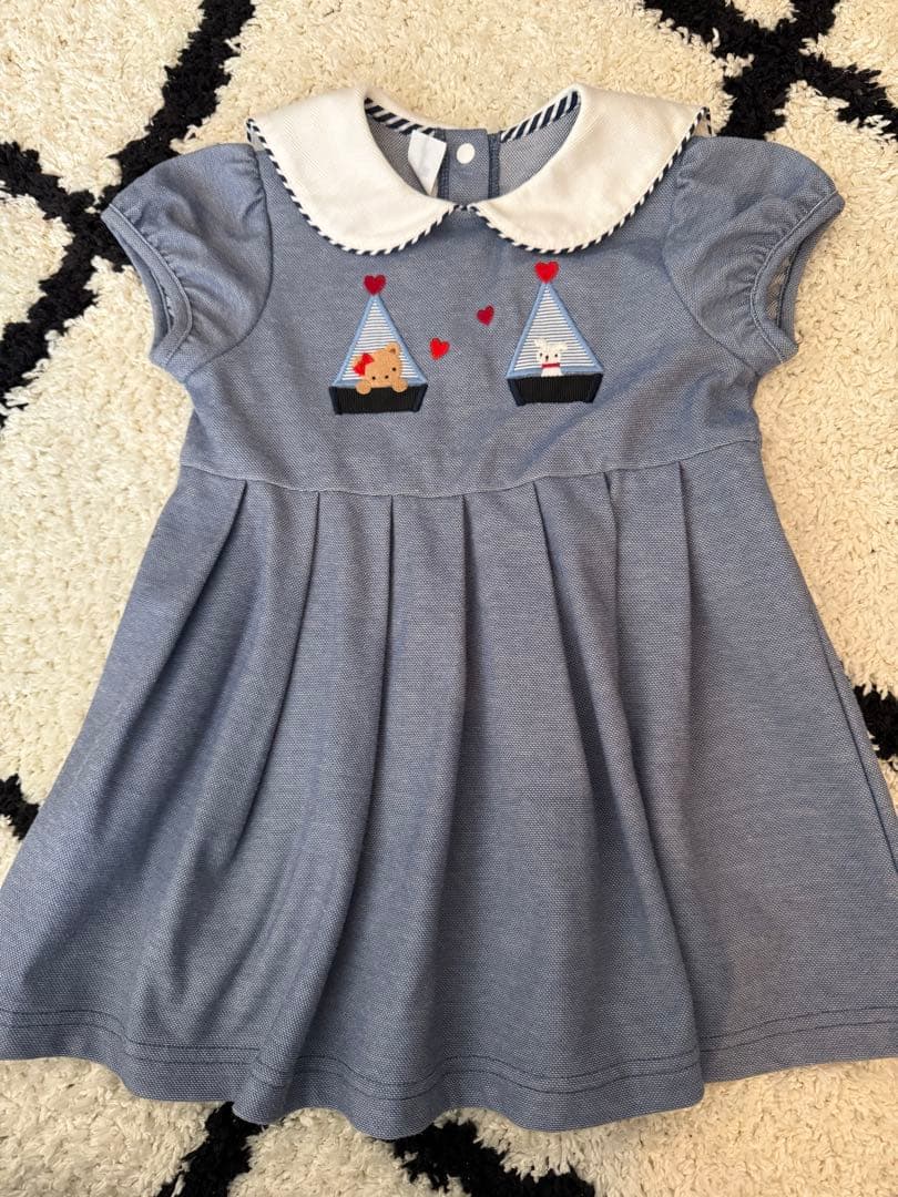 familiar ファミリア ワンピース セーラー襟 ヨット クマ 刺繍 80