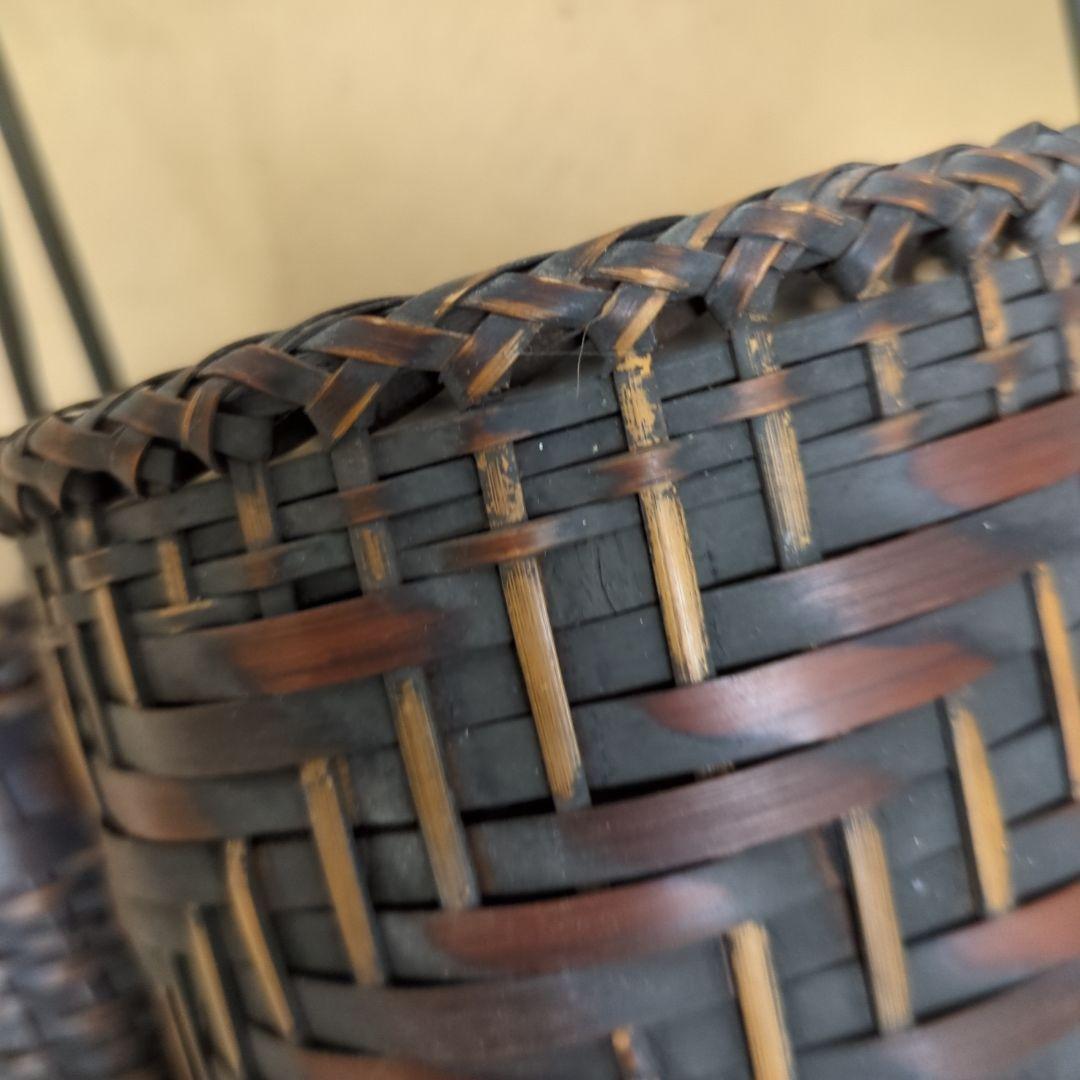 骨董　煙草盆　珍品　編み籠　内側陶器　花入　鉢カバー　手提げ　莨盆