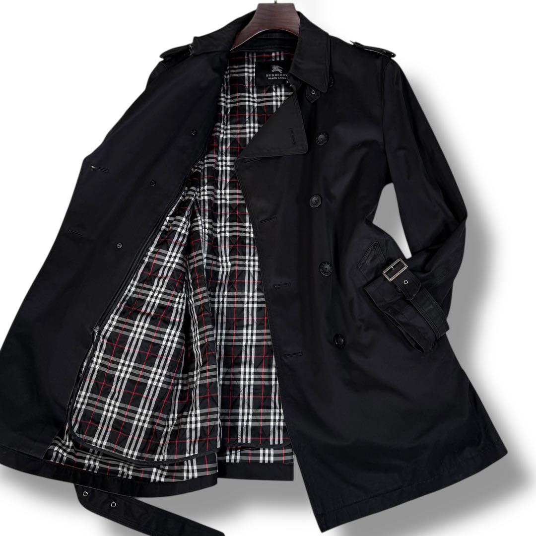 バーバリーブラックレーベル ライナー付 ノバチェック トレンチコート 黒 XL