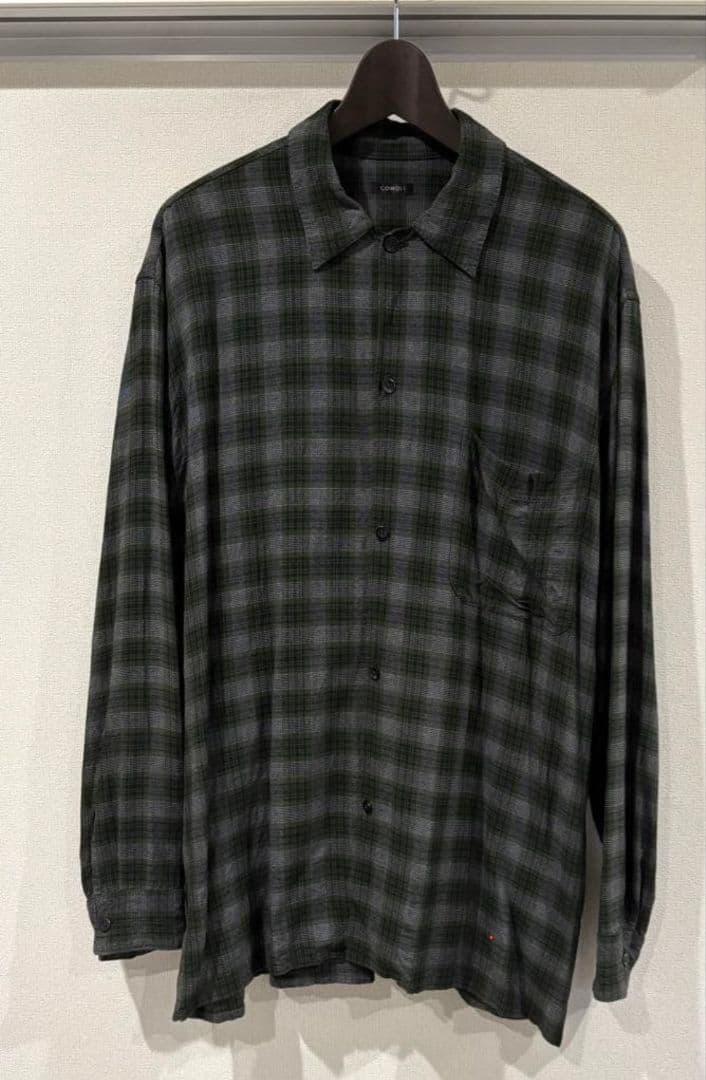 COMOLI レーヨン オープンカラー チェックシャツ 2