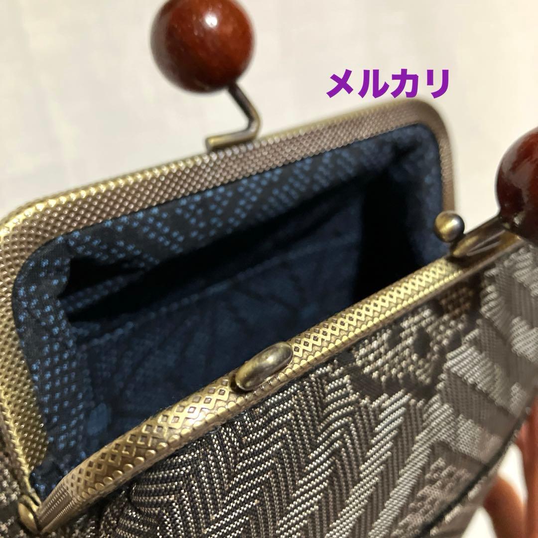 泥大島紬龍郷　秋名バラ８玉　がま口スマホショルダーバッグ　ハンドメイド