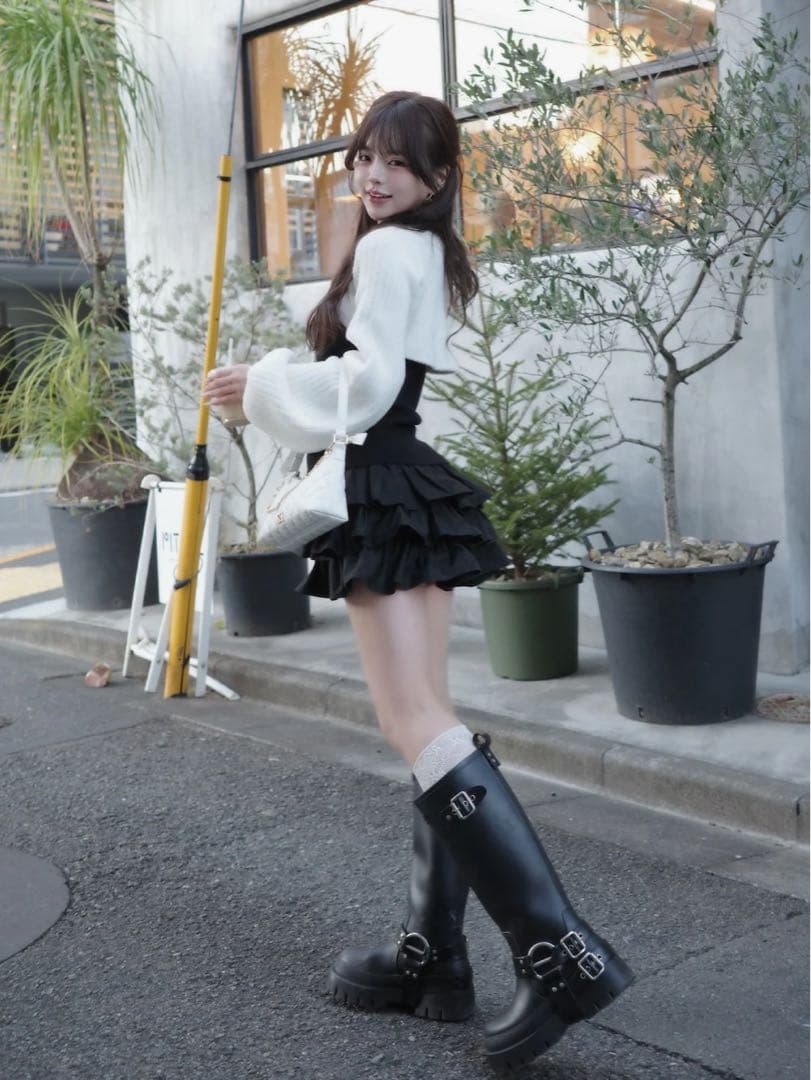 【新品タグ付き】Darich ティアードフリルミニワンピース FREE ブラック