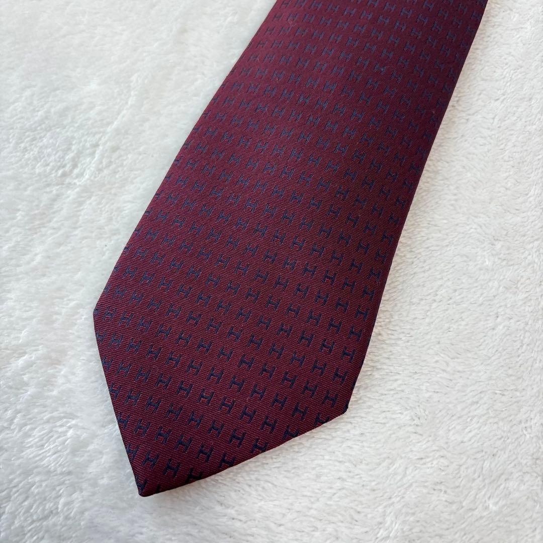 ほぼ未使用✨HERMES エルメス　ネクタイ　高級シルク　H柄 総柄　パープル系