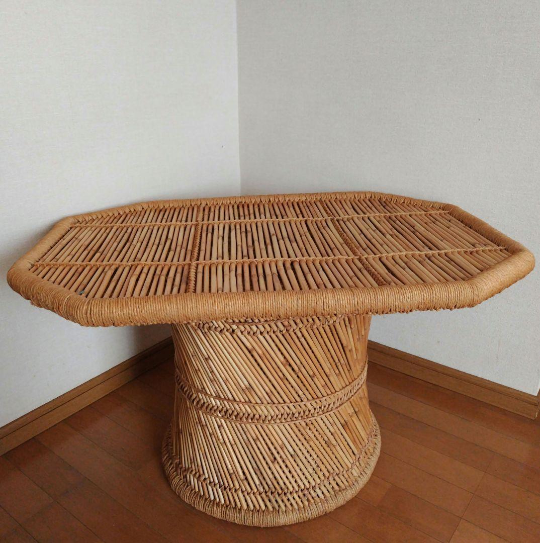 ラタンテーブル　籐家具　ヴィンテージ　レトロ