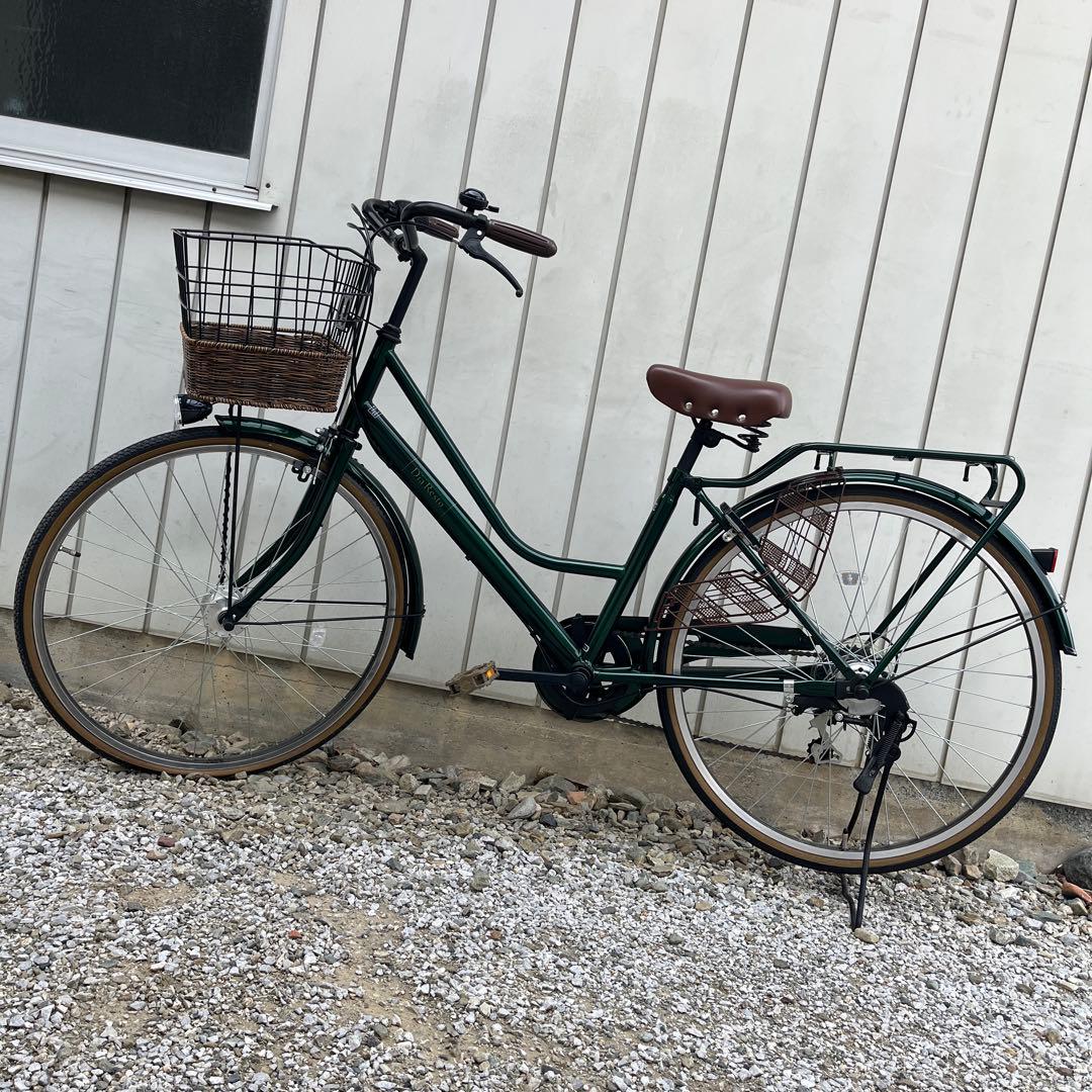 【要メンテナンス】 26インチ自転車 フォレストグリーン籐籠風おしゃれママチャリ