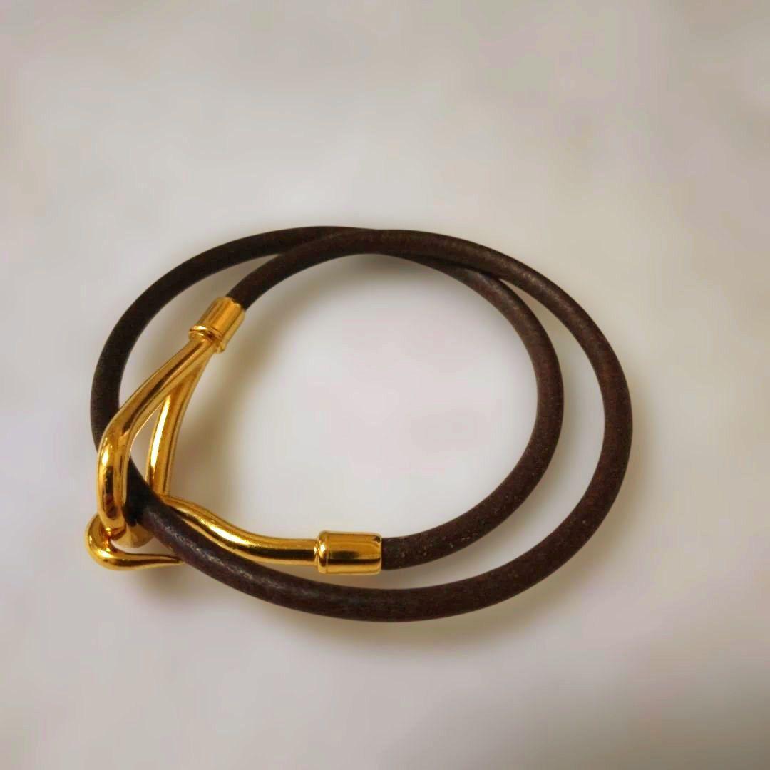 エルメス HERMES ジャンボ レザー チョーカー 2重ブレスレット ブラウン