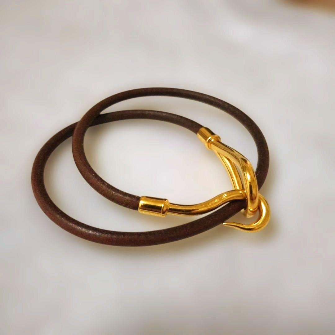 エルメス HERMES ジャンボ レザー チョーカー 2重ブレスレット ブラウン