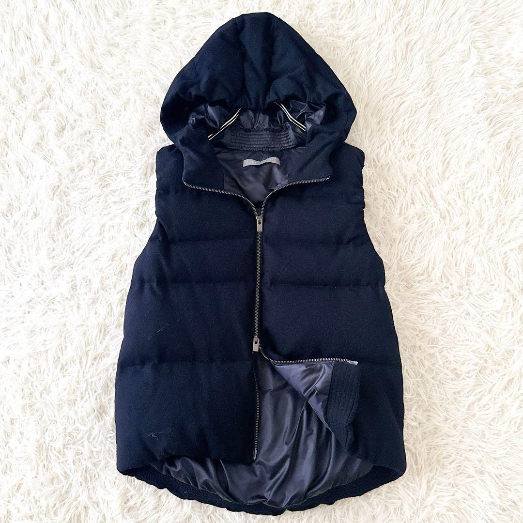 美品✨セオリーリュクス ダウンベスト フード ウール ダブルジップ 濃紺 38