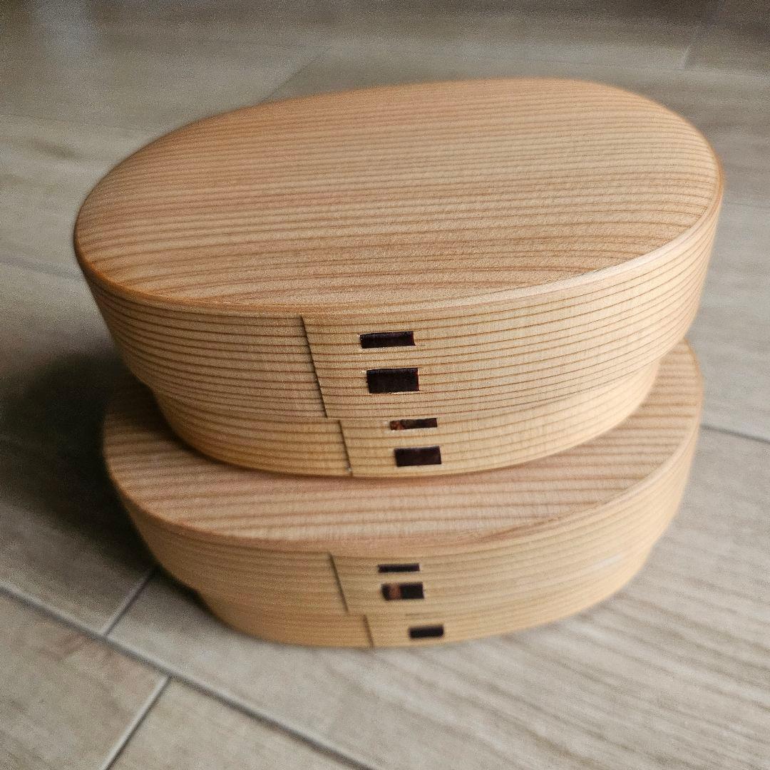 栗久/木製 大館曲げわっぱ 小　小判型弁当箱 スリム 伝統的工芸品 新品未使用