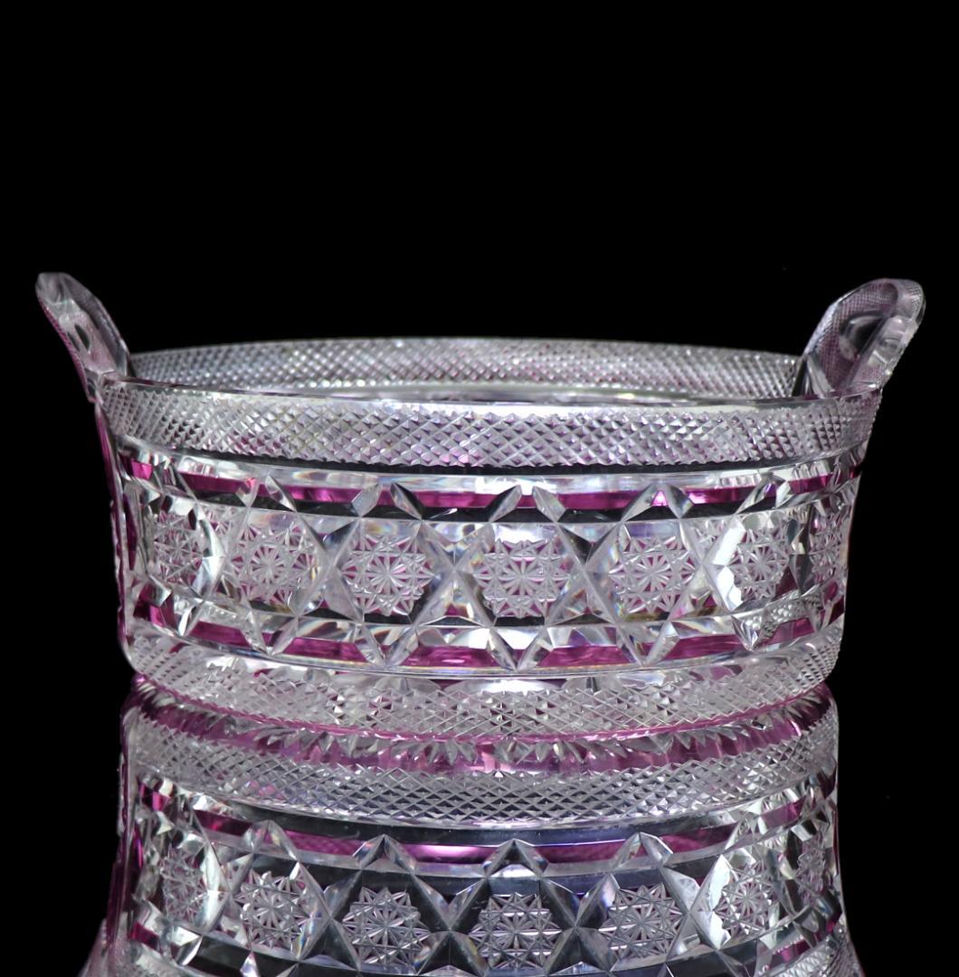 オールド・バカラ 紫色被せ切子装飾 大型鉢 ギヤマン 小物入れ アンティーク