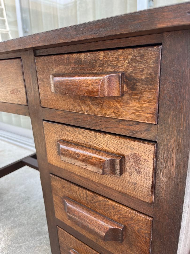 ◆アンティーク◆ 木製机　デスク　昭和レトロ　ナラ材　ヴィンテージ　古家具