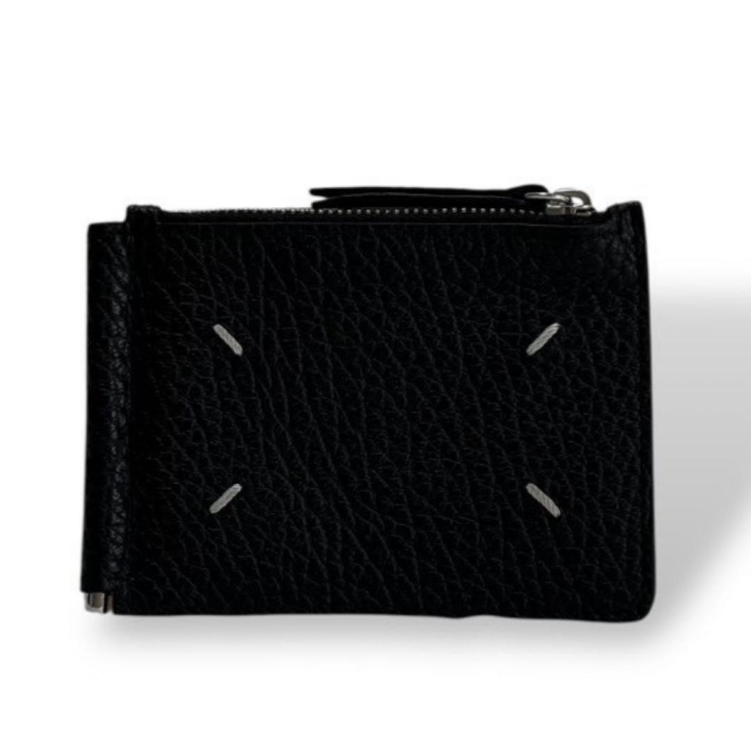 極美品 正規品 メゾンマルジェラ 4ステッチ マネークリップ シボ革 ブラック