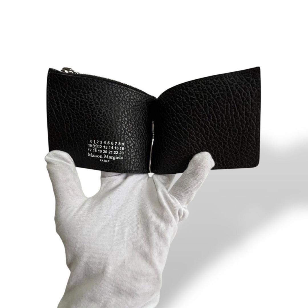 極美品 正規品 メゾンマルジェラ 4ステッチ マネークリップ シボ革 ブラック