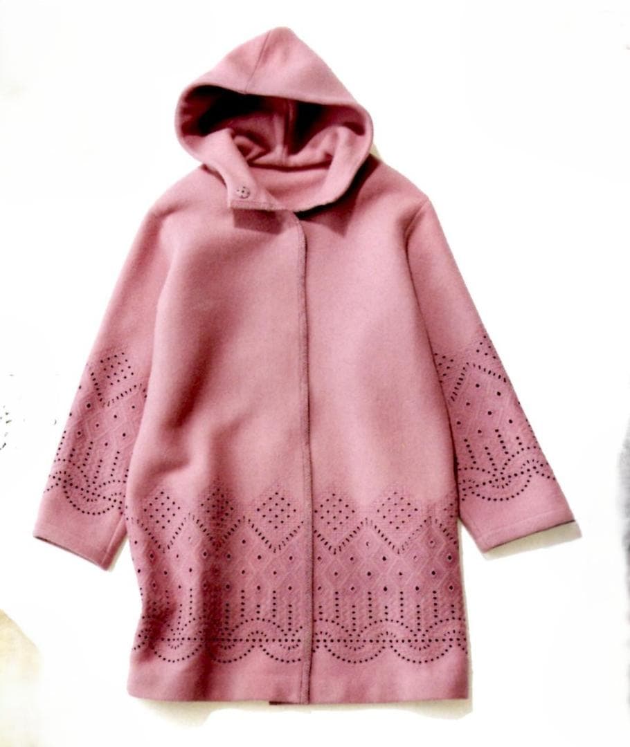 ディノスDAMA レース刺繍フーデッドコートビンク未使用美品LL～3L