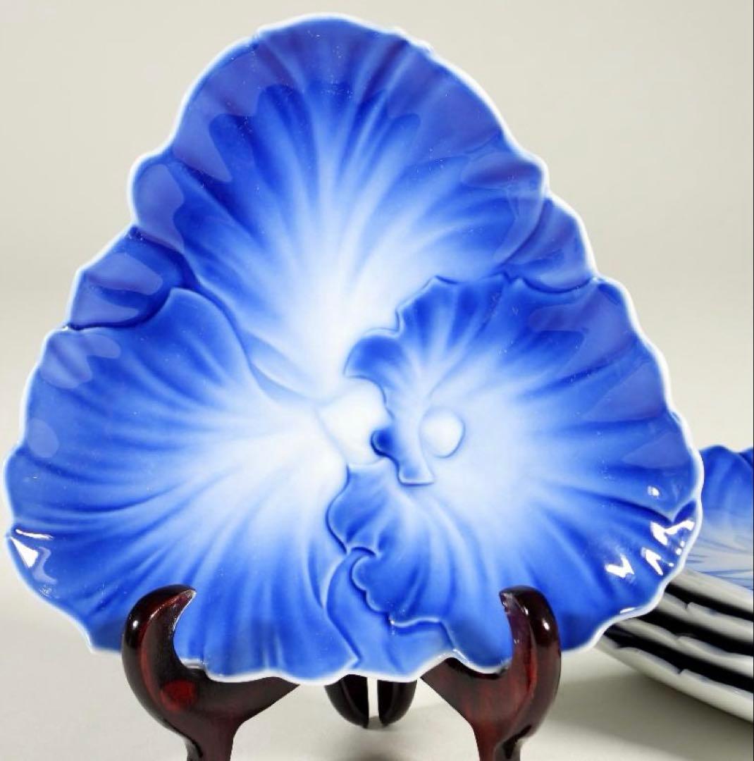 香蘭社 磁器ブルーピオニー 3 面フルート三角型皿 5枚