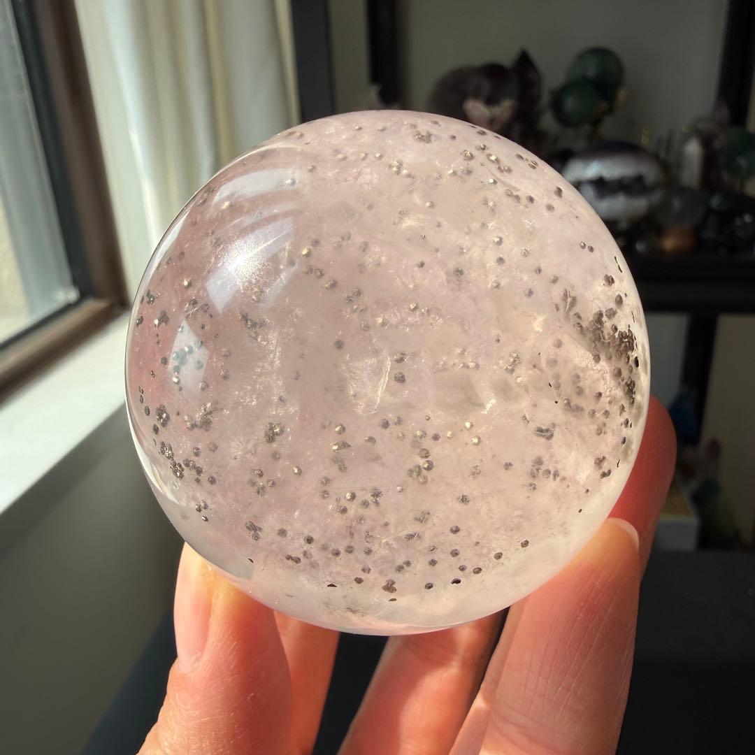 【masa様確認専用】天然石パイライト共生フローライトスフィアNO.021114