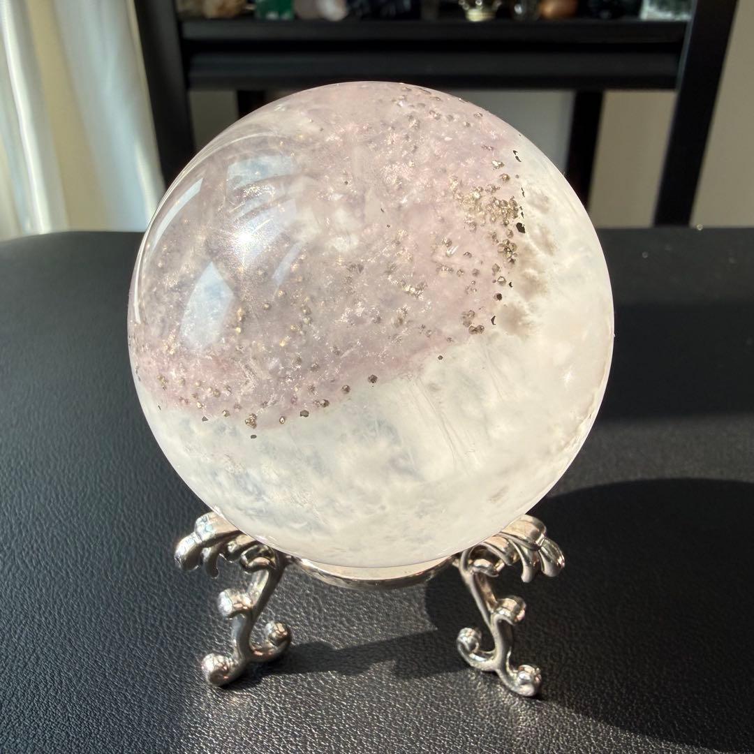 【masa様確認専用】天然石パイライト共生フローライトスフィアNO.021114