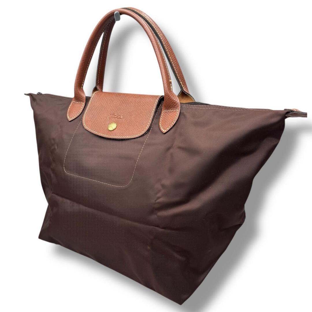 極美品　ロンシャン　ル　プリアージュ　M　ダークブラウン　トップハンドル