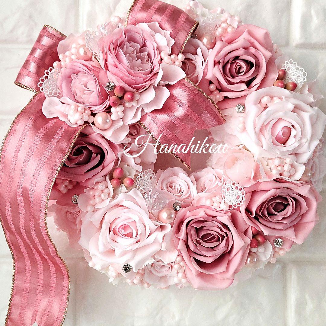 ☆まゆページ☆バラとダリアとピオニーの華やか豪華特大リース❀リース3個入❀