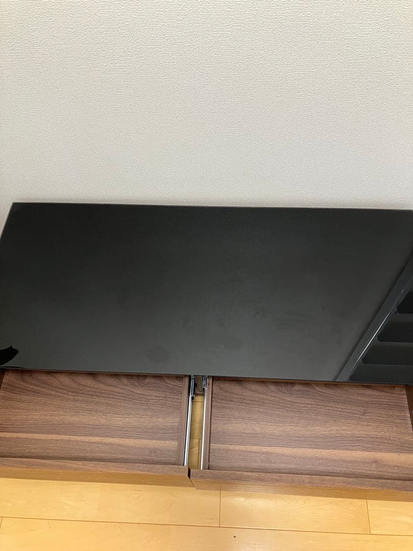 木製ローテーブル 引き出し2つ 黒茶