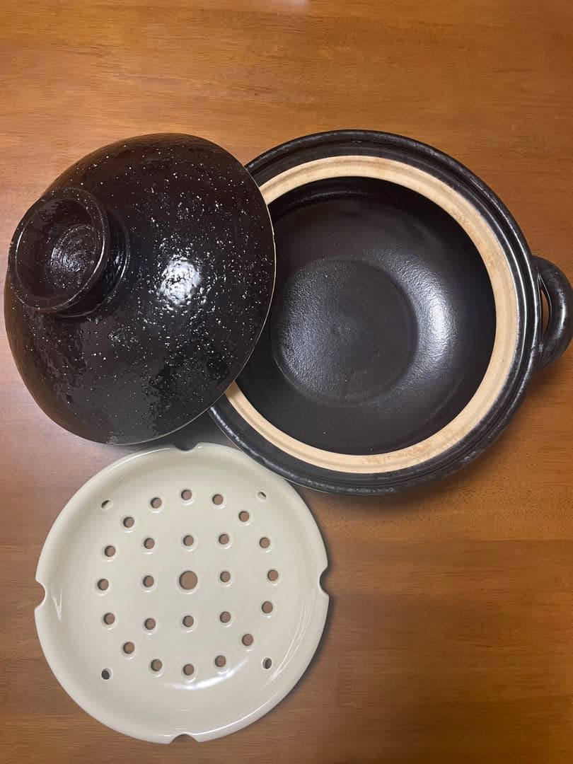 長谷園　ヘルシー蒸し鍋（黒）　大 （陶製すのこ付
