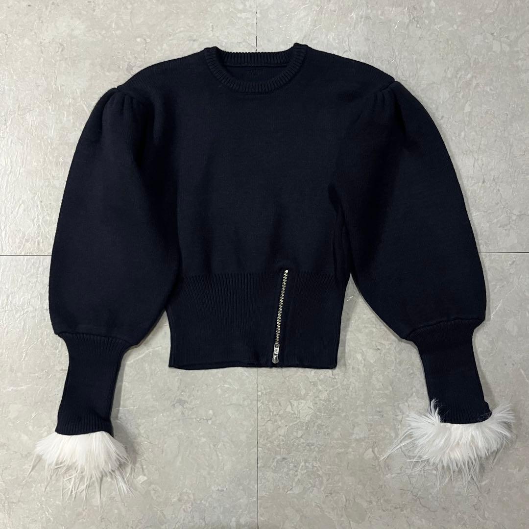 【新品未使用】Bibiy. パフスリーブファーニット ネイビー