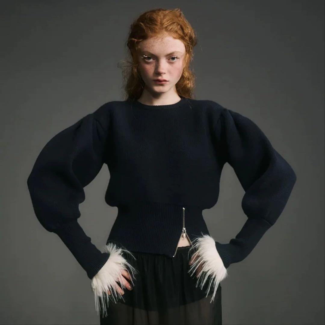 【新品未使用】Bibiy. パフスリーブファーニット ネイビー