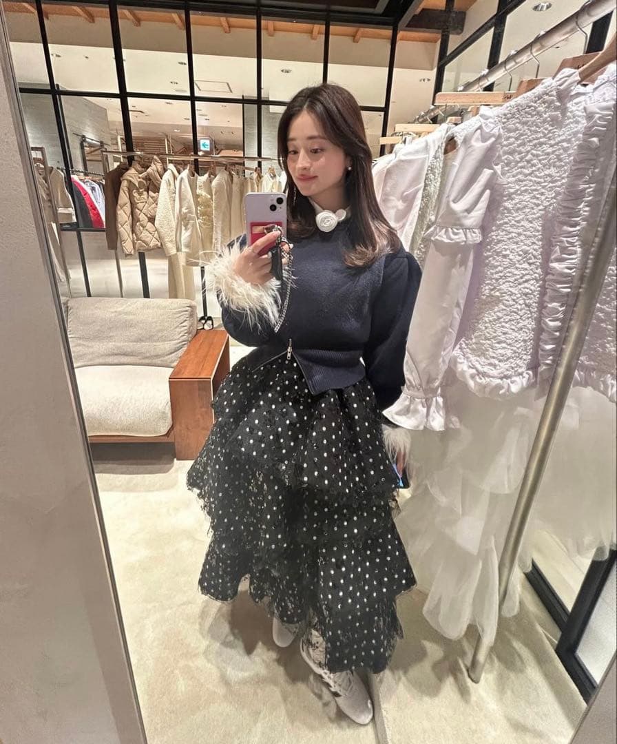 【新品未使用】Bibiy. パフスリーブファーニット ネイビー