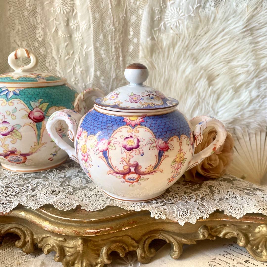 サルグミンヌミントンシュクリエ　ブルー青　シュガーポット　フランスアンティーク