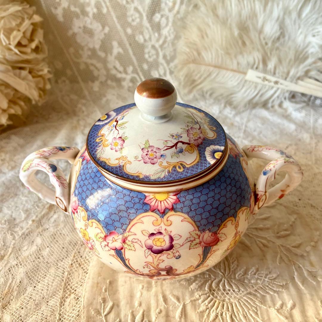 サルグミンヌミントンシュクリエ　ブルー青　シュガーポット　フランスアンティーク